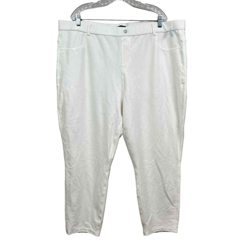 Massini Womens Pants Stretch Elastic Waist Pull Up Tapered Leg White Size 3X*